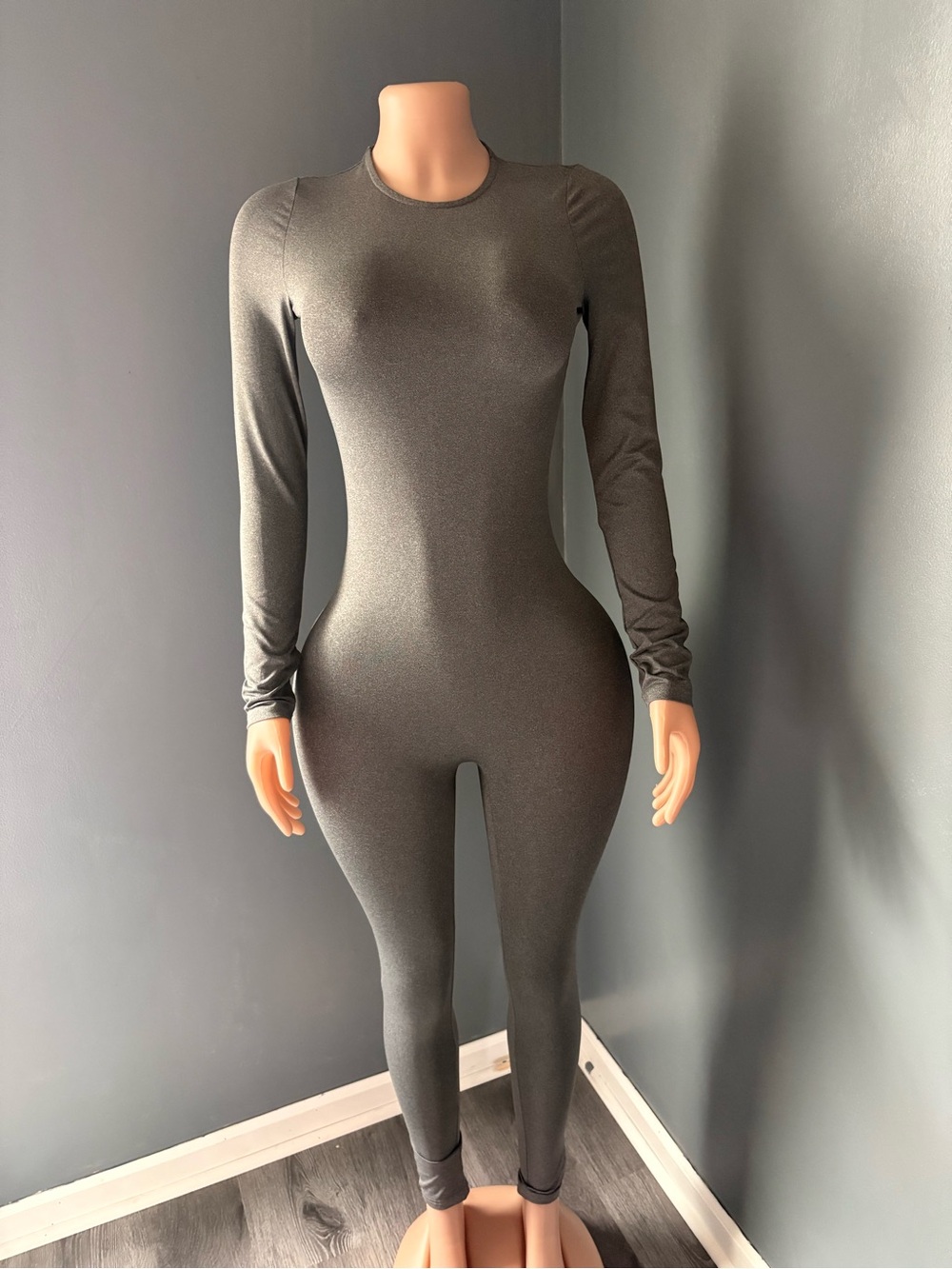 Sleek Long Sleeve One-Piece Jumpsuit - Charcoal Gray